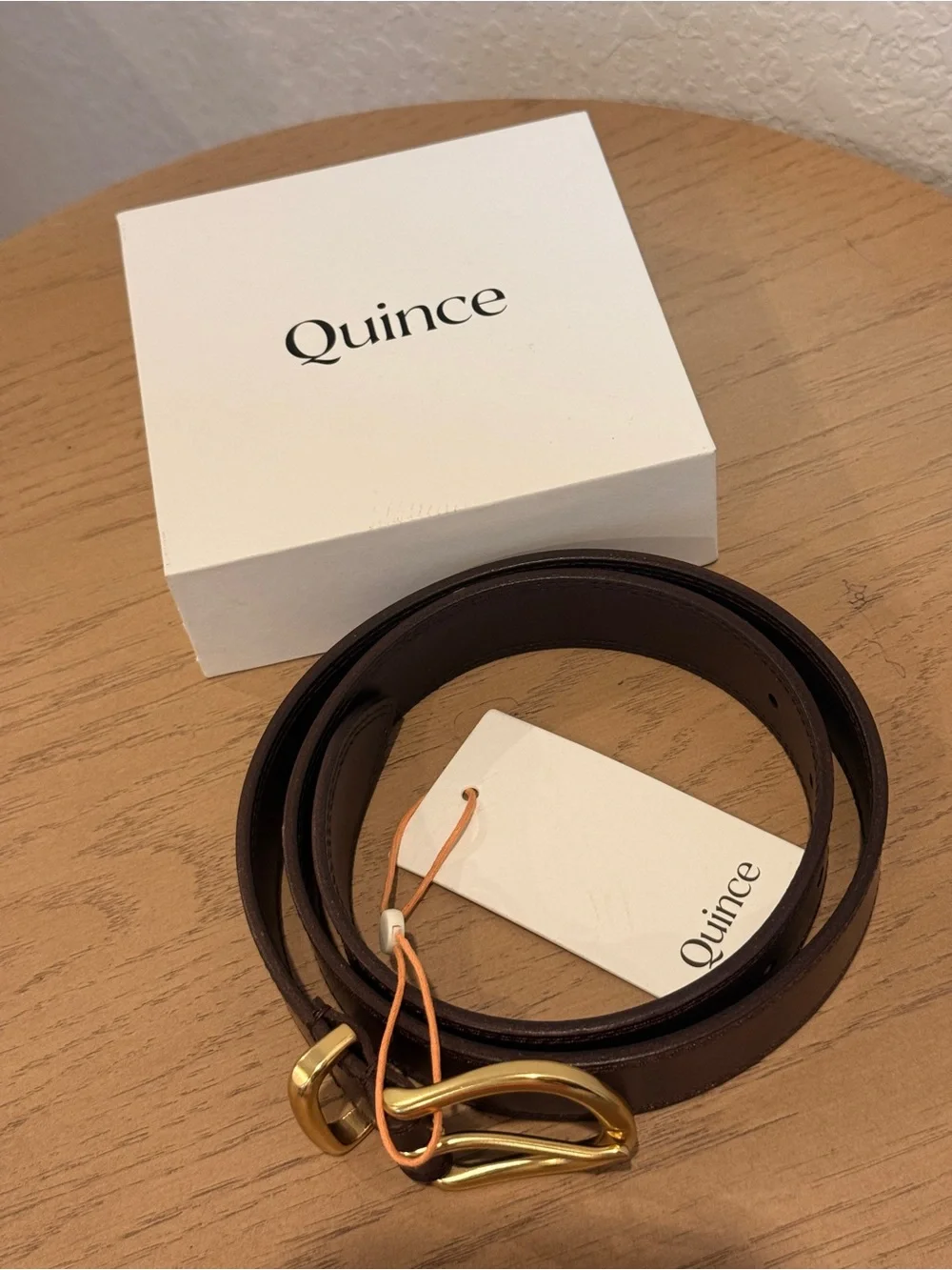 Quince Dark Brown Leather Belt with Gold Buckle